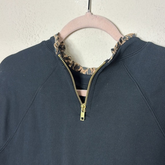 J. Crew Woven ruffleneck pullover sweatshirt in black w/cheetah leopard print S - Picture 4 of 9